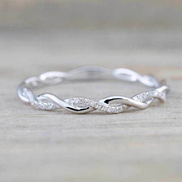 NEW Sterling Silver Diamond Twisted Eternity Ring - Picture 1 of 3